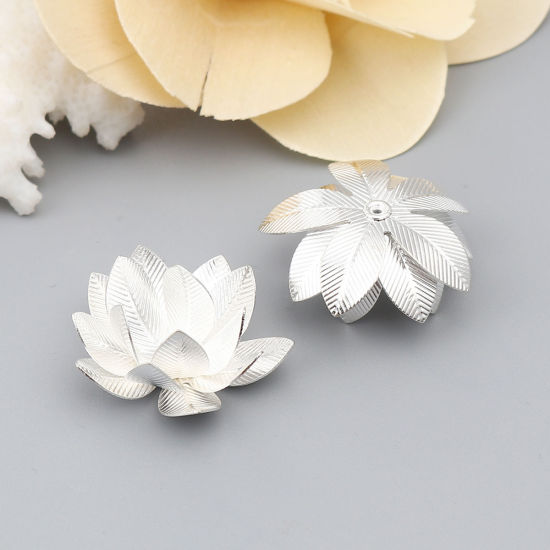 Изображение Brass Bead Cap Flower Silver Plated (Fit Beads Size: 24mm Dia.) 23mm x 23mm, 5 PCs                                                                                                                                                                            