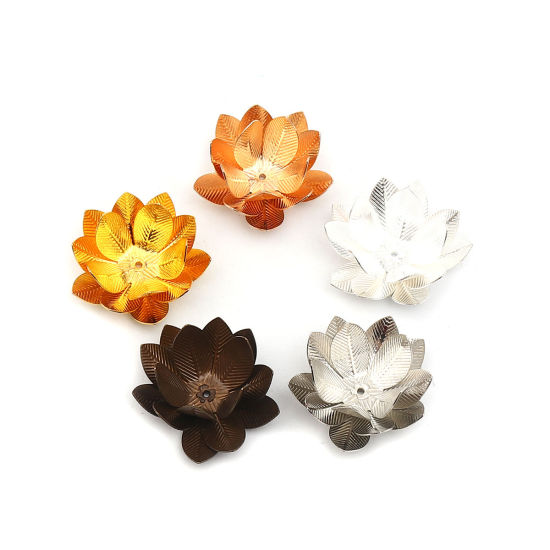 Picture of Brass Bead Cap Flower Silver Plated (Fit Beads Size: 24mm Dia.) 23mm x 23mm, 5 PCs                                                                                                                                                                            