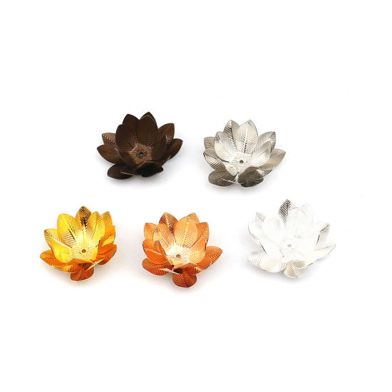 Image de Coupelles en Laiton Fleur Argenté (Apparié à Perle: 24mm Dia) 23mm x 23mm, 5 Pcs                                                                                                                                                                              