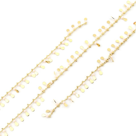 Picture of 1 M (Approx 3.28 Foot) 304 Stainless Steel & Glass Curb Link Chain For Handmade DIY Jewelry Making Findings Drop Tassel Gold Plated Creamy-White 8mm