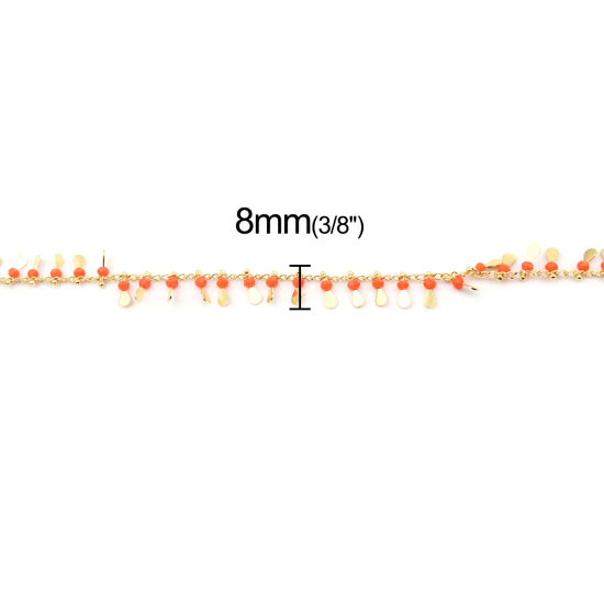 Bild von 1 Meter 304 Edelstahl & Glas Panzerkette Kette Für handgefertigte Schmuckherstellung Tropfen Quaste Vergoldet Orange 8mm