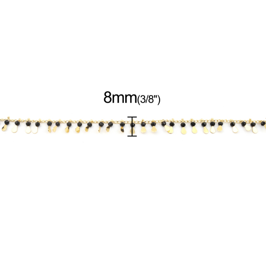 Bild von 1 Meter 304 Edelstahl & Glas Panzerkette Kette Für handgefertigte Schmuckherstellung Tropfen Quaste Vergoldet Schwarz 8mm