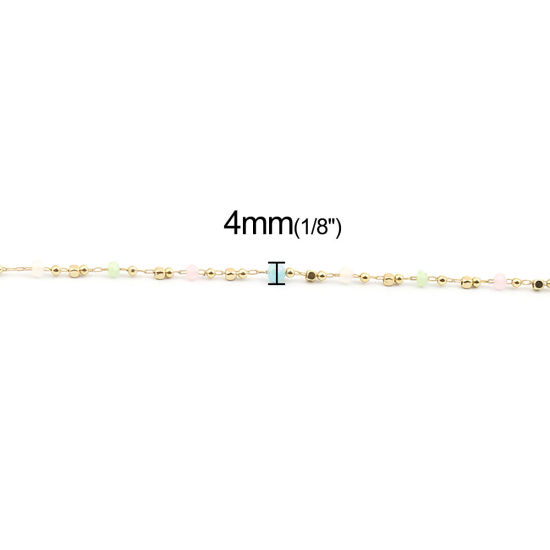 Bild von 1 Meter 304 Edelstahl & Glas Perlenkette Für handgefertigte Schmuckherstellung Flachrund Vergoldet Bunt 4x3mm