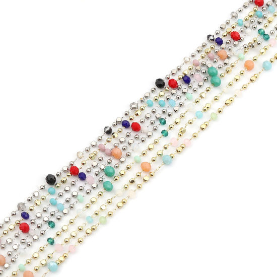 Bild von 1 Meter 304 Edelstahl & Glas Perlenkette Für handgefertigte Schmuckherstellung Flachrund Vergoldet Bunt 4x3mm