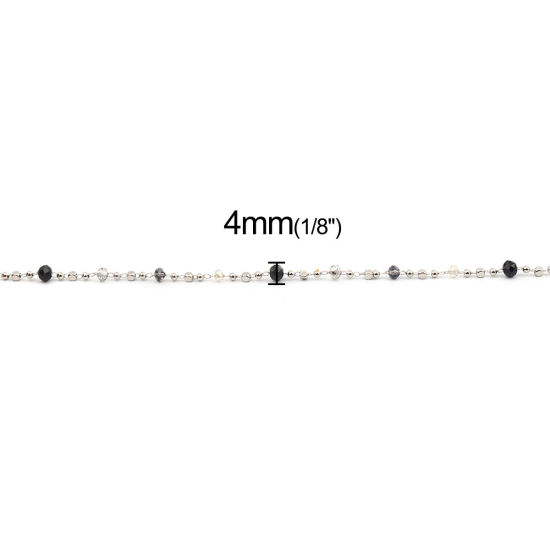 Image de 1 M Chaîne PerléeAccessoires pour la Fabrication de Bijoux Faits à la Main en 304 Acier Inoxydable & Verre Plat-Rond Argent Mat Noir & Blanc 4x3mm 
