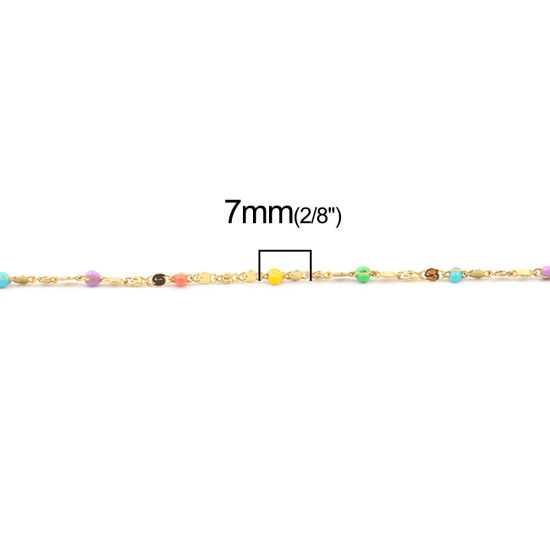 Bild von 304 Edelstahl Schmuckkette Kette Vergoldet Bunt Emaille 7x2mm, 1 Meter