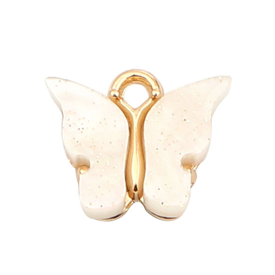 Immagine di Zinc Based Alloy & Acrylic Insect Charms Butterfly Animal Gold Plated White 15mm x 13mm, 10 PCs
