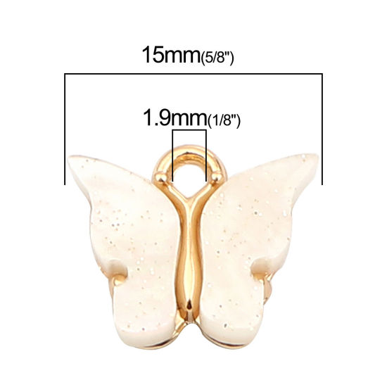 Immagine di Zinc Based Alloy & Acrylic Insect Charms Butterfly Animal Gold Plated White 15mm x 13mm, 10 PCs