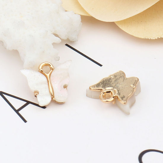 Immagine di Zinc Based Alloy & Acrylic Insect Charms Butterfly Animal Gold Plated White 15mm x 13mm, 10 PCs