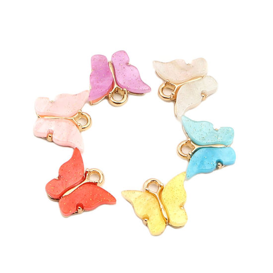 Immagine di Zinc Based Alloy & Acrylic Insect Charms Butterfly Animal Gold Plated White 15mm x 13mm, 10 PCs