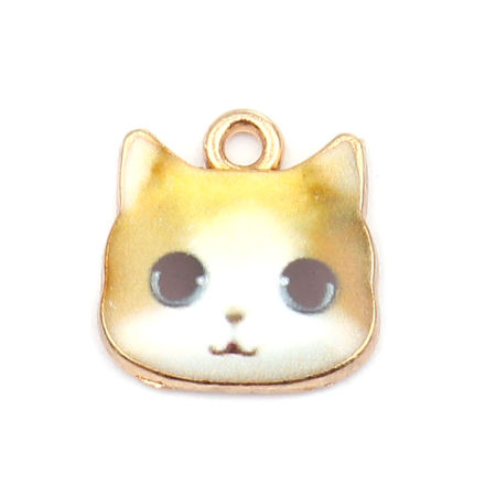 Picture of Zinc Based Alloy Charms Cat Animal Gold Plated Ginger Enamel 13mm x 13mm, 10 PCs