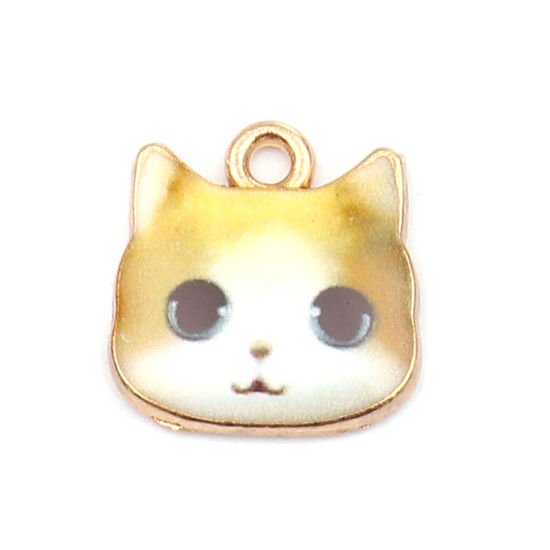Immagine di Zinc Based Alloy Charms Cat Animal Gold Plated Ginger Enamel 13mm x 13mm, 10 PCs