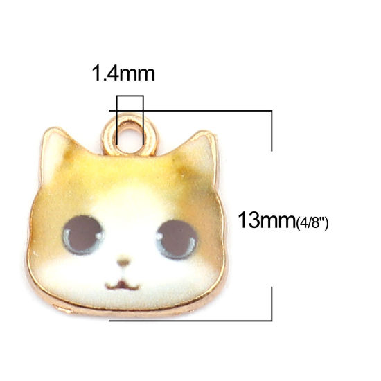 Immagine di Zinc Based Alloy Charms Cat Animal Gold Plated Ginger Enamel 13mm x 13mm, 10 PCs