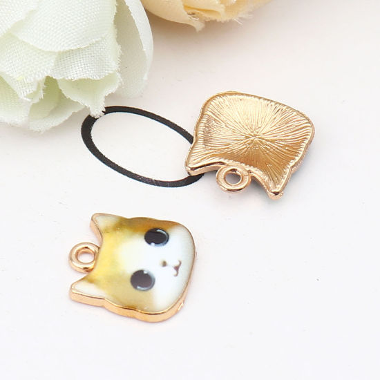 Immagine di Zinc Based Alloy Charms Cat Animal Gold Plated Ginger Enamel 13mm x 13mm, 10 PCs