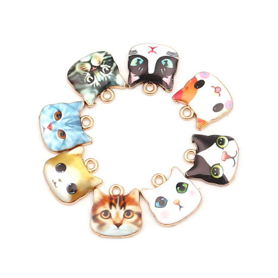 Immagine di Zinc Based Alloy Charms Cat Animal Gold Plated Ginger Enamel 13mm x 13mm, 10 PCs