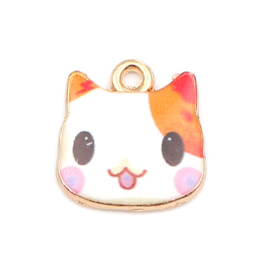 Immagine di Zinc Based Alloy Charms Cat Animal Gold Plated Multicolor Enamel 13mm x 13mm, 10 PCs