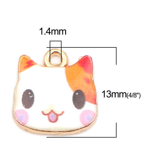 Immagine di Zinc Based Alloy Charms Cat Animal Gold Plated Multicolor Enamel 13mm x 13mm, 10 PCs