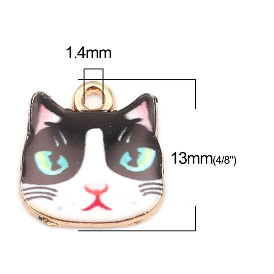 Picture of Zinc Based Alloy Charms Cat Animal Gold Plated Multicolor Enamel 13mm x 13mm, 10 PCs