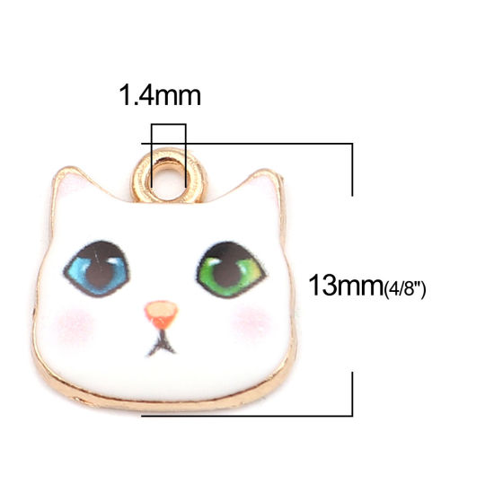 Immagine di Zinc Based Alloy Charms Cat Animal Gold Plated White & Pink Enamel 13mm x 13mm, 10 PCs