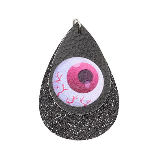 Immagine di PU Leather Halloween Pendants Drop Black Eye Sequins 57mm x 37mm, 5 PCs