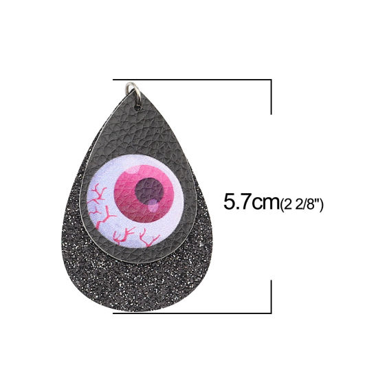 Immagine di PU Leather Halloween Pendants Drop Black Eye Sequins 57mm x 37mm, 5 PCs
