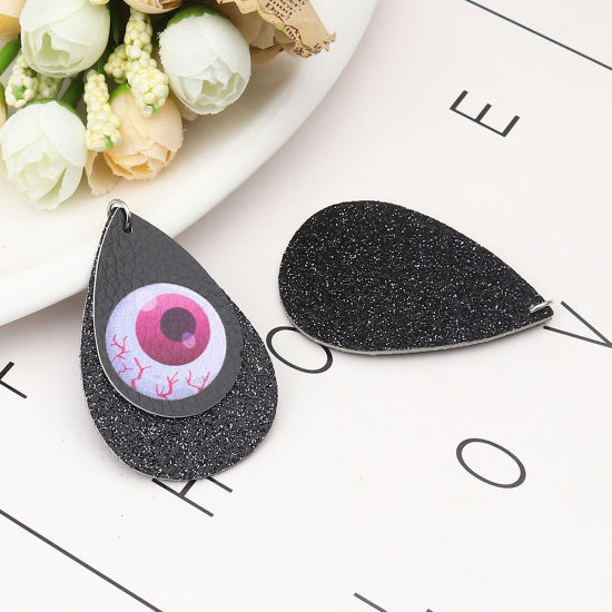 Immagine di PU Leather Halloween Pendants Drop Black Eye Sequins 57mm x 37mm, 5 PCs