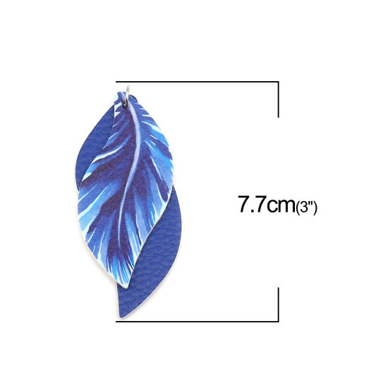 Image de Pendentifs en PU Feuille Saphir Plumes 77mm x 34mm, 5 Pcs