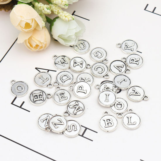 Immagine di Zinc Based Alloy Charms Capital Alphabet/ Letter Antique Silver Color Mixed 15mm x 12mm, 1 Set ( 26 PCs/Set)