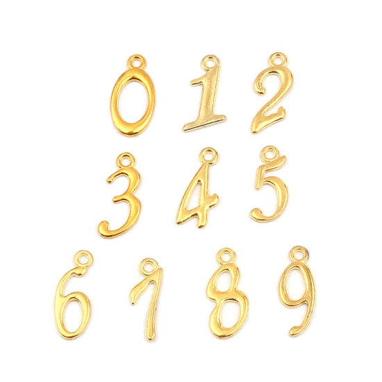 Picture of Zinc Based Alloy Charms Number Gold Plated Mixed 20mm x 10mm, 1 Set ( 10 PCs/Set)
