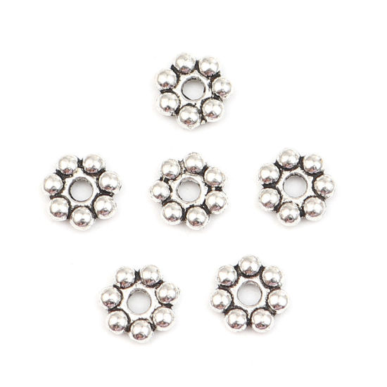 Изображение Zinc Based Alloy Spacer Beads Flower Antique Silver Color About 8mm x 8mm, Hole: Approx 2mm, 300 PCs