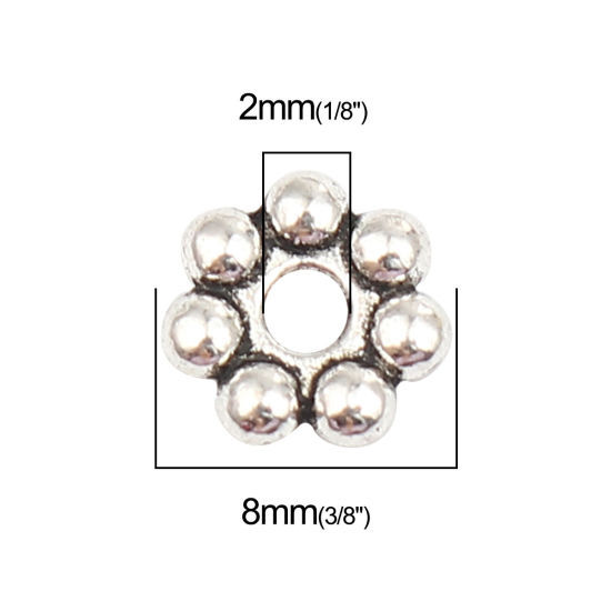 Изображение Zinc Based Alloy Spacer Beads Flower Antique Silver Color About 8mm x 8mm, Hole: Approx 2mm, 300 PCs