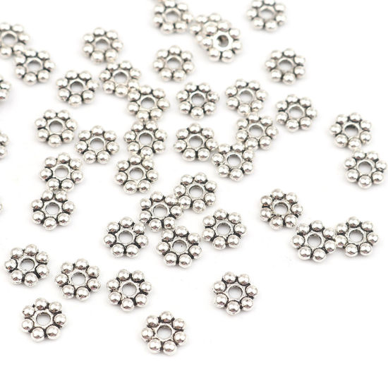 Изображение Zinc Based Alloy Spacer Beads Flower Antique Silver Color About 8mm x 8mm, Hole: Approx 2mm, 300 PCs