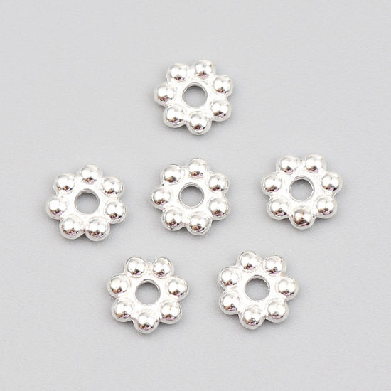 Изображение Zinc Based Alloy Spacer Beads Flower Silver Plated About 6mm x 6mm, Hole: Approx 1.2mm, 500 PCs