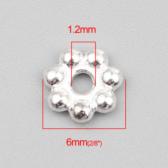 Изображение Zinc Based Alloy Spacer Beads Flower Silver Plated About 6mm x 6mm, Hole: Approx 1.2mm, 500 PCs