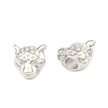 Zinc Based Alloy Religious Spacer Beads Leopard Silver Tone About 11mm x 11mm, Hole: Approx 4.3mm, 20 PCs