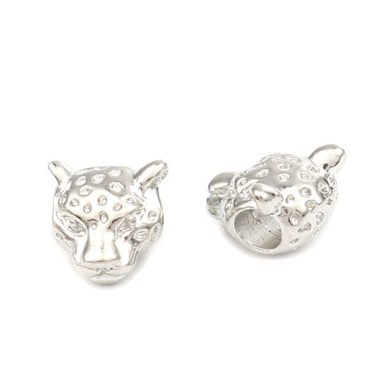 Picture of Zinc Based Alloy Religious Spacer Beads Leopard Silver Tone About 11mm x 11mm, Hole: Approx 4.3mm, 20 PCs