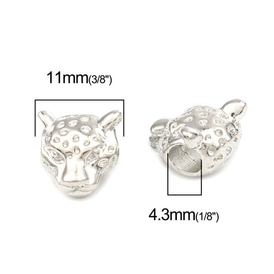 Picture of Zinc Based Alloy Religious Spacer Beads Leopard Silver Tone About 11mm x 11mm, Hole: Approx 4.3mm, 20 PCs