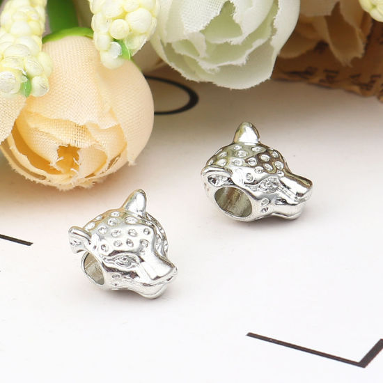 Picture of Zinc Based Alloy Religious Spacer Beads Leopard Silver Tone About 11mm x 11mm, Hole: Approx 4.3mm, 20 PCs