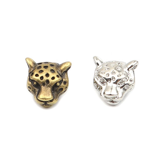 Picture of Zinc Based Alloy Religious Spacer Beads Leopard Silver Tone About 11mm x 11mm, Hole: Approx 4.3mm, 20 PCs