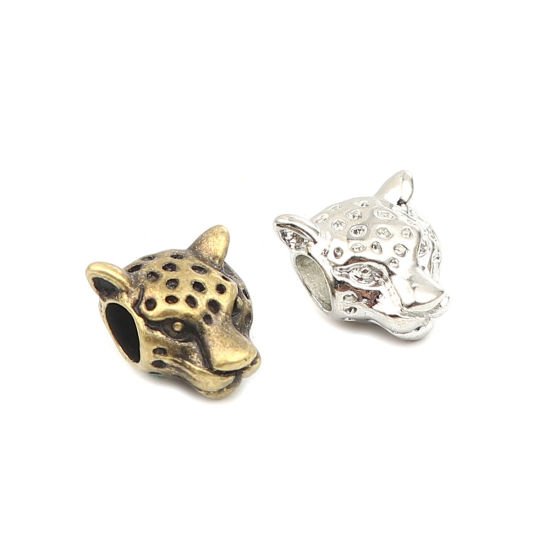 Picture of Zinc Based Alloy Religious Spacer Beads Leopard Silver Tone About 11mm x 11mm, Hole: Approx 4.3mm, 20 PCs