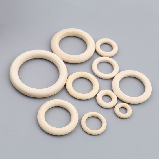 Immagine di 50 Pz Legno Naturale Pendenti Charms Connettori Accessori Anello Beige 20mm Dia