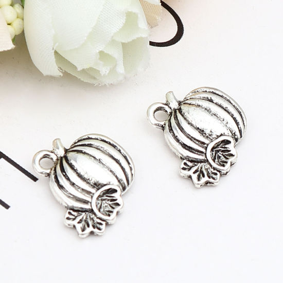 Immagine di Zinc Based Alloy Charms Antique Silver Color Halloween Pumpkin 17mm x 17mm, 20 PCs