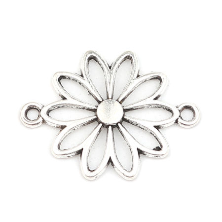 Picture of Zinc Based Alloy Connectors Daisy Flower Antique Silver Color 25mm x 19mm, 50 PCs
