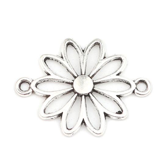 Изображение Zinc Based Alloy Connectors Daisy Flower Antique Silver Color 25mm x 19mm, 50 PCs