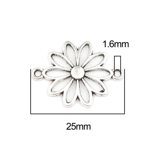 Изображение Zinc Based Alloy Connectors Daisy Flower Antique Silver Color 25mm x 19mm, 50 PCs