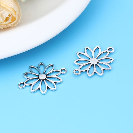 Изображение Zinc Based Alloy Connectors Daisy Flower Antique Silver Color 25mm x 19mm, 50 PCs