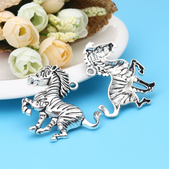 Immagine di Zinc Based Alloy Pendants Zebra Antique Silver Color 50mm x 40mm, 5 PCs