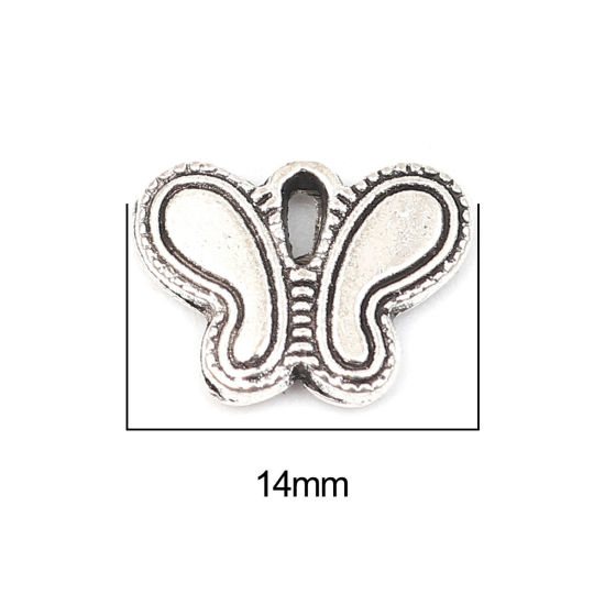 Immagine di Zinc Based Alloy Insect Charms Butterfly Animal Antique Silver Color 14mm x 10mm, 50 PCs
