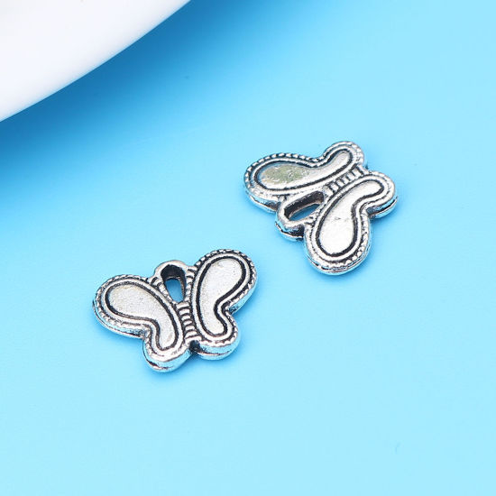 Immagine di Zinc Based Alloy Insect Charms Butterfly Animal Antique Silver Color 14mm x 10mm, 50 PCs