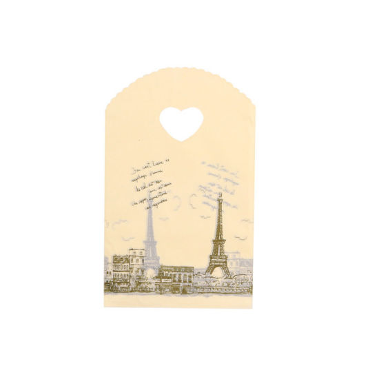 Picture of Plastic Party Gift Bags Tower Heart Pattern Yellow 21cm x 13cm, 1 Packet (Approx 50 PCs/Packet)